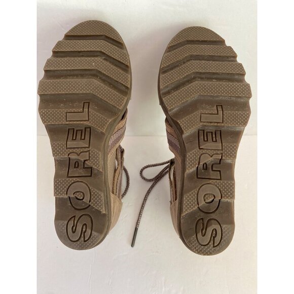 Sorel Joanie ll Lace Webbing Ash Brown Open Toe Cut Out Wedge Heel Sandal 8 - Picture 7 of 7